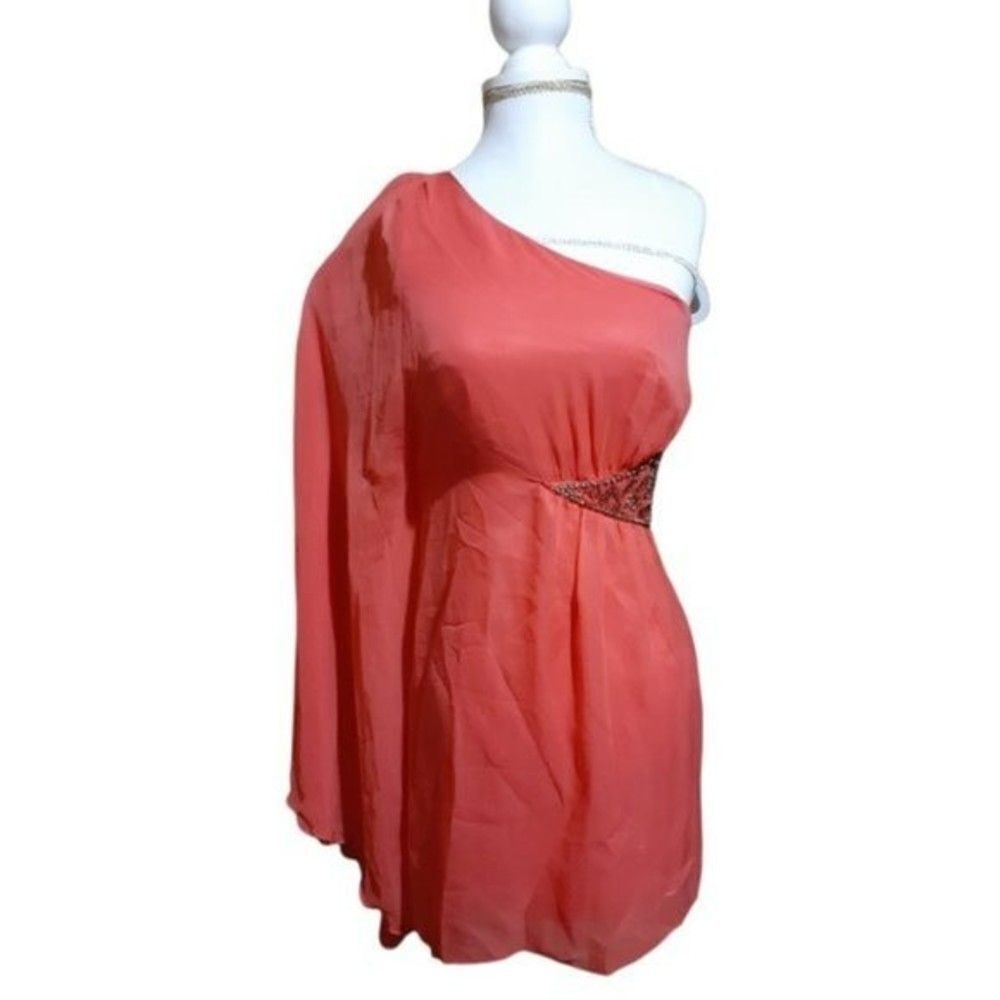Free People Dancing in the Moonlight Papaya Salmon Orange Chiffon One Shoulder 2